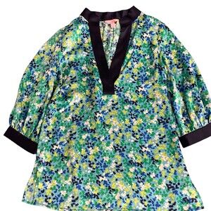 Lilly Pulitzer Gin Gria Silk Tunic Blouse v-neck floral lightweight size 2
